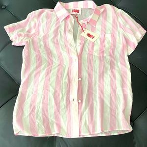 Solid & Striped pink and white stripe button down shirt size M